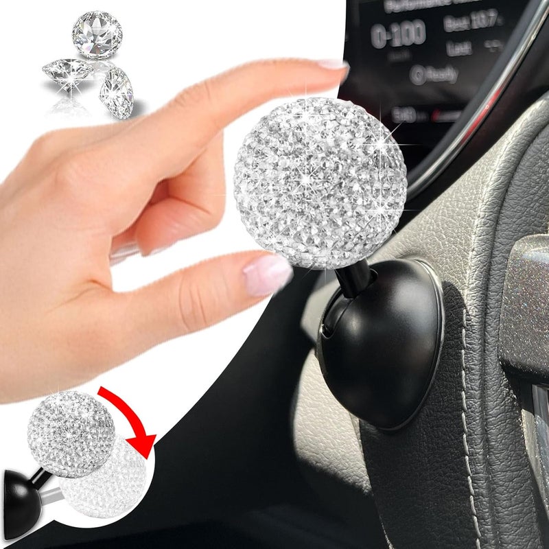 Zerikwon Bling Car Push Start Button Cover, Diamond Joystick Car Starter Button Cover Cute Car Accessories for Women Interior Car Push to Start Accessories Engine Start Button Cover Car Decor for Girls(White) - Image 1